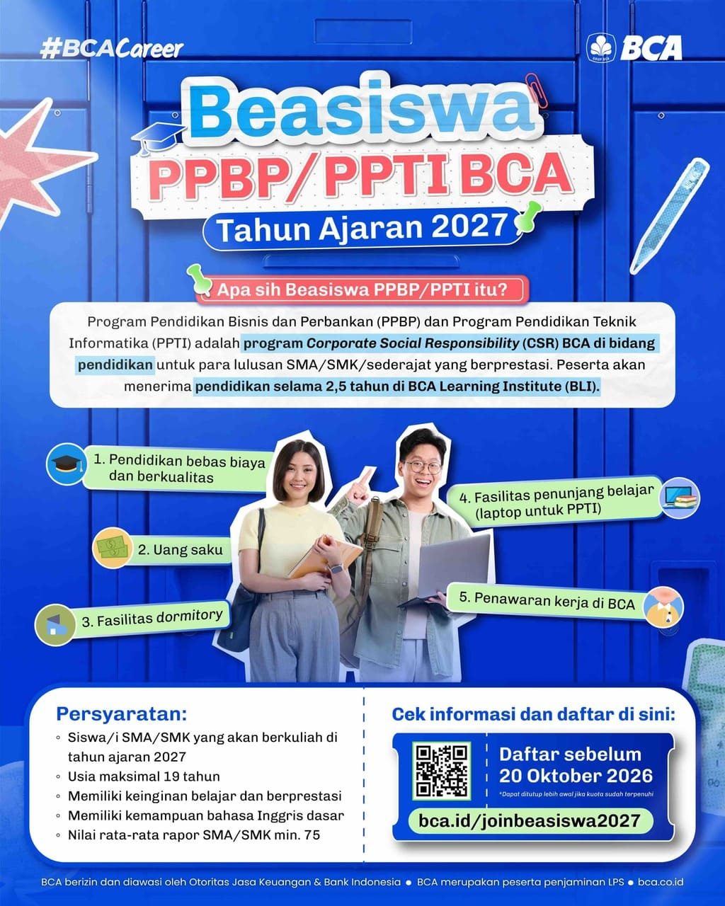 Beasiswa PPBP dan PPTI BCA untuk Siswa SMA Tahun Ajaran 2027 (Batas Akhir 20 Oktober 2026)